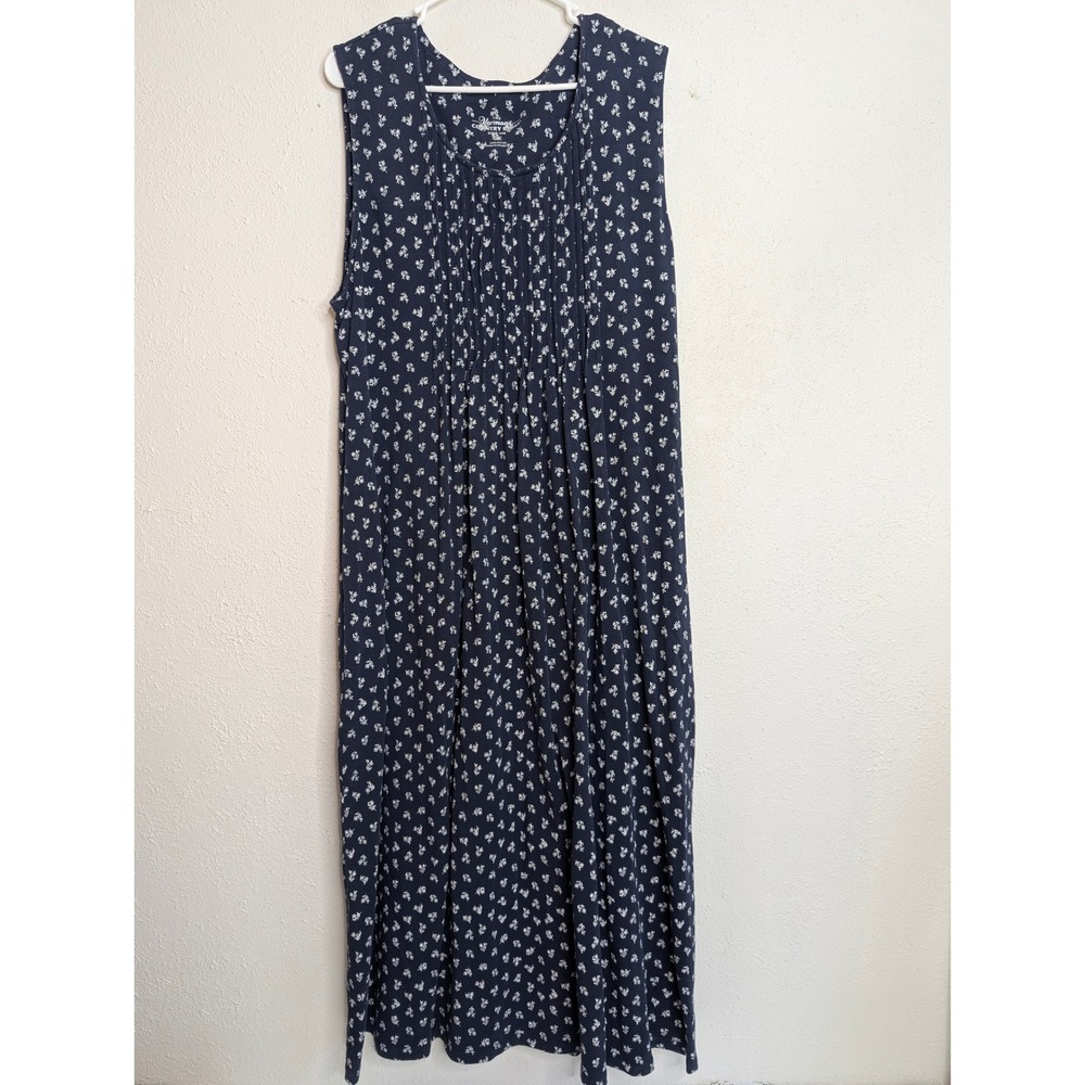 The Vermont Country Store Womens Sleeveless Maxi Dress 2X Blue Floral Cottage